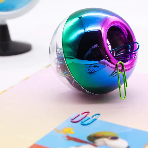 Colorful Paper Clips Holder And Dispenser Set With Holographic Rainbow Clips, 100 Pieces, 28mm Medium Paperclips on desk