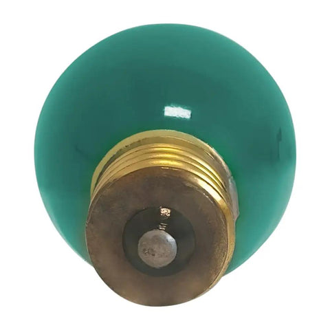 Slick Green Light Bulbs Two Pack 10 Watt 130 Volt S11 Shape With E17 Screw Base top view showing round green glass and metal base.
