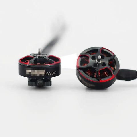 Fresh Rad 1404 Brushless Motors For Rc Fpv Racing And Freestyle Toothpick Drones 3800 Kv To 4600 Kv With Point Five Millimeter Shaft 3S 4S Battery Compatible Diy Drone Build Kit 4 Pack close-up of KV3800 motors with red and black detailing