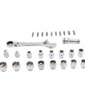 19 Piece Pass Through Socket Set With Ratchet And Extension, Metric Spline Wrenches For Long Bolts, featuring chrome finish sockets.