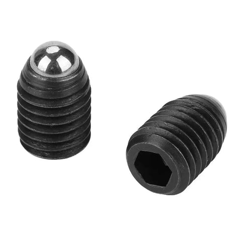 Rock Solid Heavy Duty Ball Plunger Screw Set M12x16 Threaded Positioning Fasteners With Hex Socket Spring Action For Cnc Jigs Fixtures And Industrial Machine Mounting 10 Piece Package, showing two black carbon steel plungers.