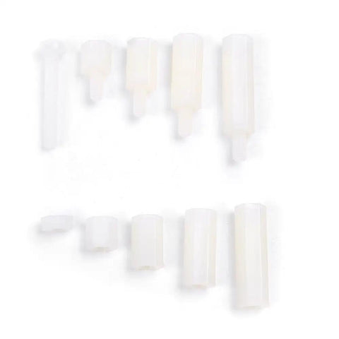 Massive 300 Piece M3 Nylon Hex Spacers And Standoffs Kit In Black And White, Assorted Lengths With Nuts And Screws For DIY Electronics Projects, Durable, Corrosion Resistant, Easy To Install., white M3 nylon spacers and standoffs in mixed lengths