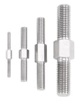 M5 stainless steel double-ended studs with hex nuts, five pieces, right- and left-hand threads.