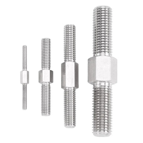 M5 stainless steel double-ended studs with hex nuts, five pieces, right- and left-hand threads.