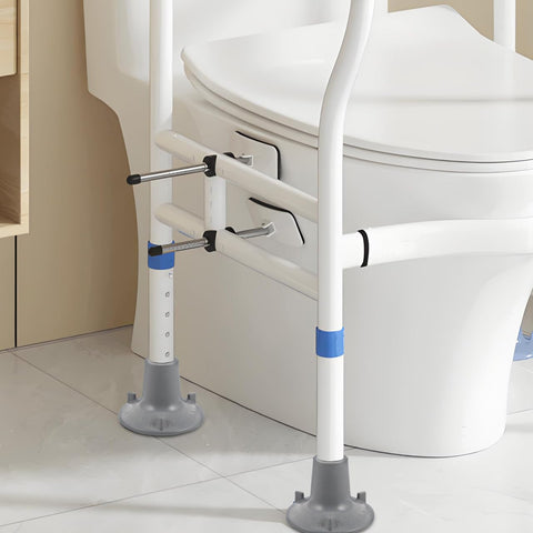 Heavy Duty Rubber Suction Cup Floor Pads For Toilet Grab Bars And Shower Seats With Badass Waterproof Foam Grip For Rock Solid Bath Stability And Comfy Non Slip Daily Support attached to toilet support frame.