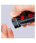 Close-up of Mini Wire Stripping Tool For AWG 18-28, Pro Grade Handheld Wire Stripper in use on small gauge wire, easy grip design.