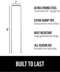 Diagram of Beefy 6 Inch Landscape Staples 50 Pack 11 Gauge Galvanized Steel Stakes With Ultra Sharp Tip For Easy Install Lawn Anchors shown with features.