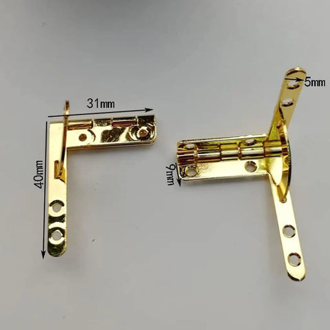 Heavy Duty Metal Hanging Hinge For Wooden Boxes And Craft Projects showing gold metal hinge size 40mm x 31mm x 5mm for secure mounts.