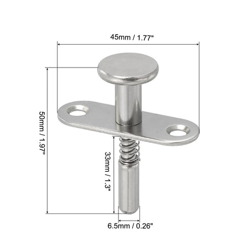 Heavy Duty Spring Loaded Plunger Latches Built Like A Tank Premium Grade Stainless Steel Cabinet Locking Closures for Furniture Bed Doors Two Pack Silver with dimensions 45mm x 50mm.