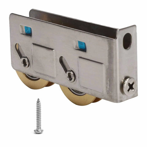 Heavy Duty Double Copper Wheel Stainless Steel Sliding Door Roller Smooth Glide Window Track Pulley with a single screw.