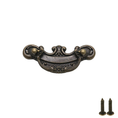 Set Of 10 Antique Bronze Finish Drop Swing Drawer Pulls With Screws 3 Inch Long Drop Bail Handles for cabinets and furniture restoration.