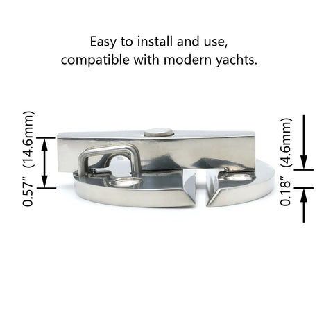 Rock Solid Marine Grade 316 Stainless Steel Boat Hatch Twist Latch And Catch Lock Pair showing dimensions and smooth design.
