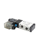 Heavy Duty Pneumatic Directional Valve Solenoid 24V Dc Mvsc 220 4E Series with clear casing and control ports for automation.