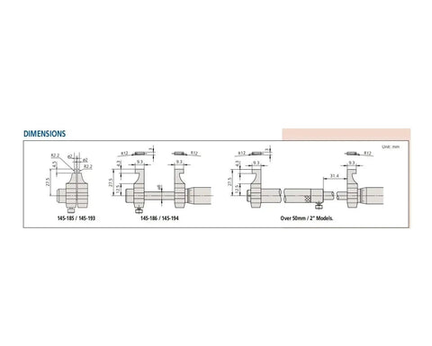 Dimensions diagram for Gritty Rugged Digital Caliper Micrometer Gauge With Crisp LCD Readout Precision measurements.