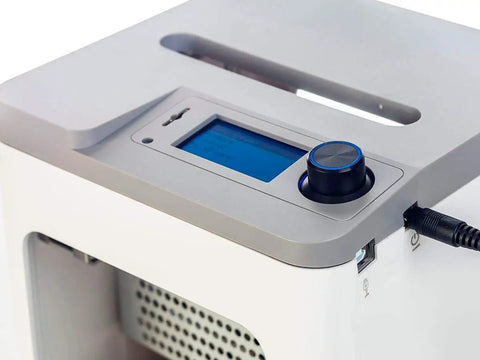 Control panel of MP Cadet 3D Printer Delivering Full Auto Leveling And Seamless WiFi Printing with user interface and knob.
