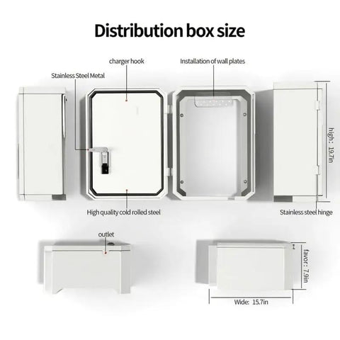 Overview of Wall Mounted 1.2MM Cold Rolled Steel EV Charger Protection Box for Tesla showing size and features.