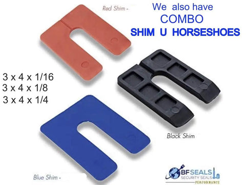 Heavy Duty Stack Shim Levelers For Windows And Doors 4 1/8 X 1 7/8 X 1/16 Inches showing red, blue, and black shim options.