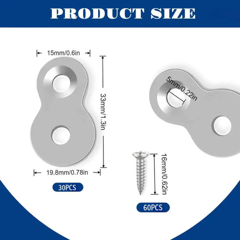 Badass Heavy Duty Figure 8 Wood Joint Connectors With Corrosion Resistant Zinc Plated Fasteners, 30 pieces, silver finish.