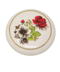 Hand Painted Ceramic Cabinet Knobs Knockout Vintage Style Red Rose Design Six Piece Set For Kitchen Drawers And Dressers Buttery Smooth Glaze Finish, round knob with floral design.