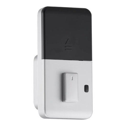 Secure Your Front Door With This Slick Silver Touch Fingerprint Deadbolt Keyless Entry Lock featuring a sleek silver and black design.