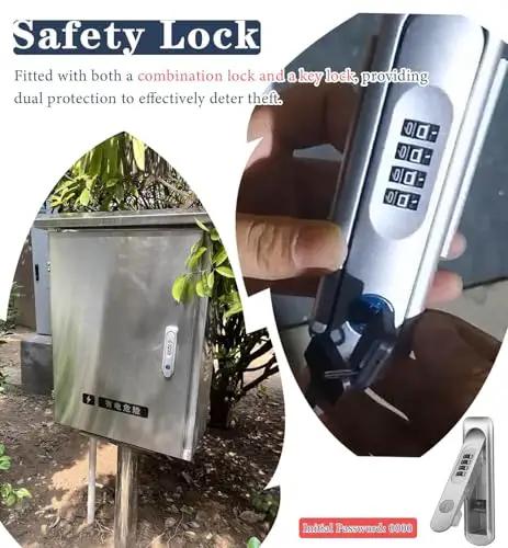 Tough As Nails Waterproof EV Charger Box Cover With Lockable Electric Vehicle Charging Station Enclosure and Heavy Duty Outdoor Pedestal Guard For Your Road Warrior Rig showing safety locks for protection.