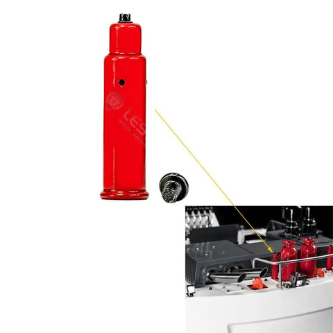 Rock This Legit Red Metal Fire Extinguisher For 1/14 Scale RC Hydraulic Excavator Loader Bulldozer Diy Model Kits shown from side.