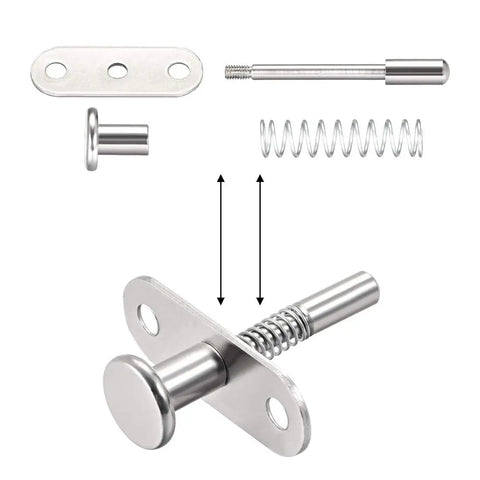 Heavy Duty Spring Loaded Plunger Latches For Cabinet Doors And Toolbox Catches, stainless steel parts, includes spring and latch.