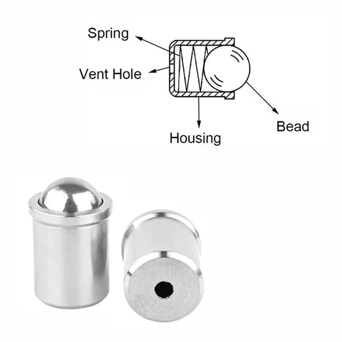 Top Shelf 304 Stainless Steel Ball Plunger Set 20 Piece Detent Spring Screws shows a detailed inner mechanism illustration.
