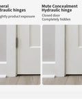Comparison of general hydraulic hinges and Rugged Stainless Steel Hidden Hinges With Smooth Operator Hydraulic Action For Silent Closing On Kitchen Cabinets And Heavy Doors Showcasing A Clean Finish With Zero Exposed Screw Heads.