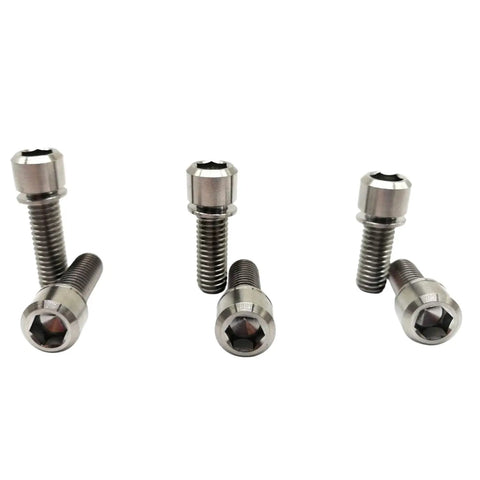 Rugged Aerospace Grade Titanium Bike Bolts M6X19mm Allen Hex Socket Set Of 10 Includes Washers showing a set of screws for bicycle hardware.
