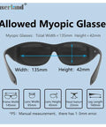 Badass Laser Safety Glasses Featuring Od6 Block Rate And Scratch Resistant Build To Lock Down Blue Violet And Green Laser Rays At Wavelength 405Nm 445Nm 450Nm And 532Nm For Serious Eye Protection That Hits Clean, showing allowed myopic glasses with measurements.
