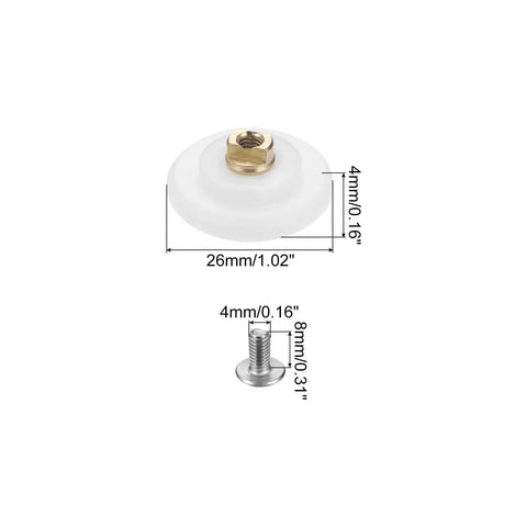 Freakin Smooth 26Mm 1 Inch Shower Door Rollers 4 Pack For Sliding Glass Bathroom Doors White Nylon Bearing Pulleys measurements with stainless screw