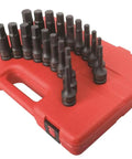 Beefy Half Inch Drive Impact Hex Driver Set, 20 Piece SAE And Metric on red storage case, CR MO steel.
