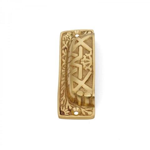 Rock Solid Cast Brass Azteca Cabinet Cup Pulls With Tough Scratch Resistant Finish Durable Vintage Kitchen Drawer Hardware Pack Of Six For Easy Home Refreshes And Quick Renovations, detailed view of antique brass design.
