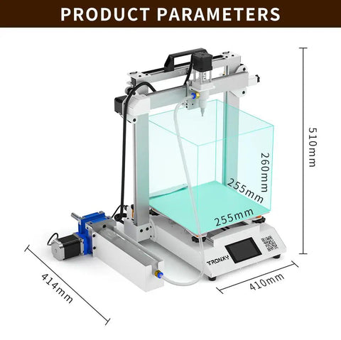 Hella Compact Foldable Ceramic 3D Printer For Clay And Liquid Deposition Molding 250Mm Build Area side view with dimensions