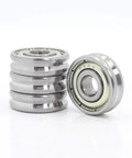Workhorse Grade V Groove Sealed Ball Bearings Crafted For Pulley Wheel And Guide Track Roller Tracks in a stack, showing 5mm inner diameter.