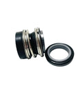 Forty Five Millimeter Mechanical Seal With Elastomer Bellows And Silicon Carbide G6 Stationary Seat, showcasing black rubber and stainless steel construction.