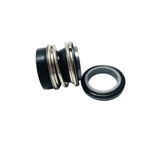 Forty Five Millimeter Mechanical Seal With Elastomer Bellows And Silicon Carbide G6 Stationary Seat, showcasing black rubber and stainless steel construction.