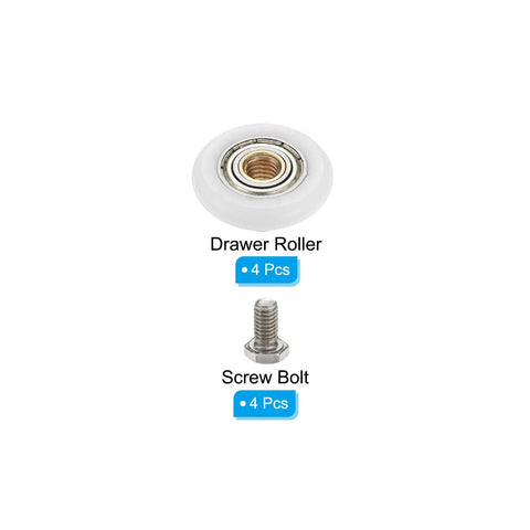 Heavy Duty Shower Door Rollers 4 Pack Bathroom Sliding Glass Door Pulleys with screw bolt and white nylon material.