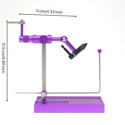 Fly Tying Vise With Adjustable Head For Desktop Bench Work Dope Precision Hook Holding Hardened Steel Tool Purple Finish Rugged Vise For Tying Flies And Fine Metal Hooks, 17.5 cm tall