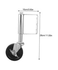 Heavy Duty Spring Loaded Gate Caster Wheel For Outdoor Fence Yard Projects Rock Solid 75kg Load Rating shown from side with dimensions.