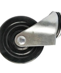 Image of Badass Four Inch Heavy Duty Rubber Spring Loaded Gate Caster Wheel with metallic bracket detail.