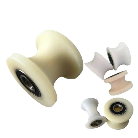 Top Shelf Nylon Pulley U Shaped Track Wheel Guide Roller Support For Electric Sliding Doors And Fence Rolling Systems close-up view of nylon roller with bearing.