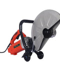 Heavy Duty 14 Inch Electric Concrete Saw Built Tough 3000W Motor with guide roller, designed for cutting concrete and stone.