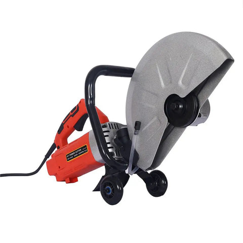 Heavy Duty 14 Inch Electric Concrete Saw Built Tough 3000W Motor with guide roller, designed for cutting concrete and stone.