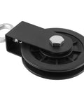 Side view of Three Pack 3.54 Inch 90 mm Pulley System Cable Pulley With Silent Bearing Traction Wheel Heavy Duty Nylon Gym Cable Pulley With U Shaped Fixed Bracket 360 Degree Rotation.