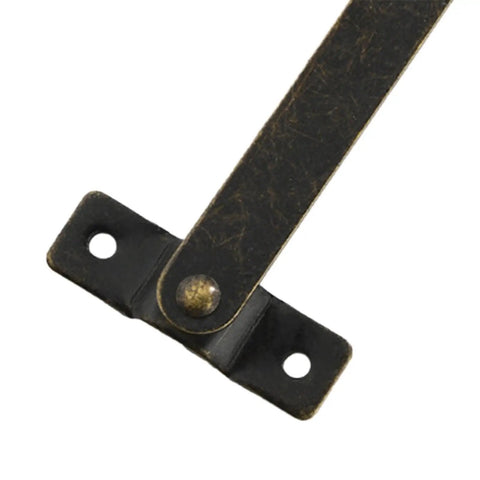 Close-up of hinge detail from 2 Pack Foldable Lid Support Hinges for Cabinets and Chests, Lift Up Metal Brackets in Antique Bronze Finish