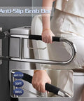 Solid 23.6 Inch Flip Up Toilet Grab Bar With Hella Secure Soft Silicone Anti Slip Grip And Built In Roll Holder Rock Solid 304 Stainless Steel U Shaped Safety Rail For Wet Bathrooms, close-up of anti-slip grip.
