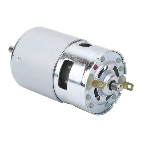 775 DC Motor High Torque High Speed With Double Ball Bearings Runs Like Butter At 12V Or 24V Delivers 20K Rpm metal housing for CNC builds.