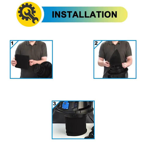 Installation steps for Five Pack VFF21 Foam Filters For Vacmaster Wet Dry Vacs 2.5 To 5 Gallon Replacement Foam Sleeve
